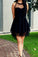 2022 Cute Little Black High Neck Tulle Tea Length Short Prom Dresses Homecoming Dresses