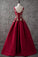 Chic Burgundy Cheap Scoop Long Lace up Satin Sleeveless Prom Dresses