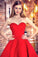 Princess Sweetheart Red Satin with Ruffles Asymmetrical High Low Classic Prom Dresses