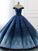 Ball Gown Navy Blue Lace Applique Ombre Off the Shoulder Princess Quinceanera Dresse