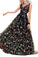 A Line Black Backless Lace Floral Long Sleeveless V Neck Formal Dresses Prom Dresses