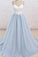A Line Light Blue Spaghetti Straps Prom Dresses Sweetheart Long Evening Dresses