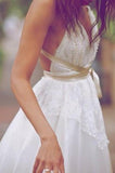 2022 New Style Deep V-Neck A-Line Sleeveless White Open Back Sexy Ivory Lace Wedding Dress