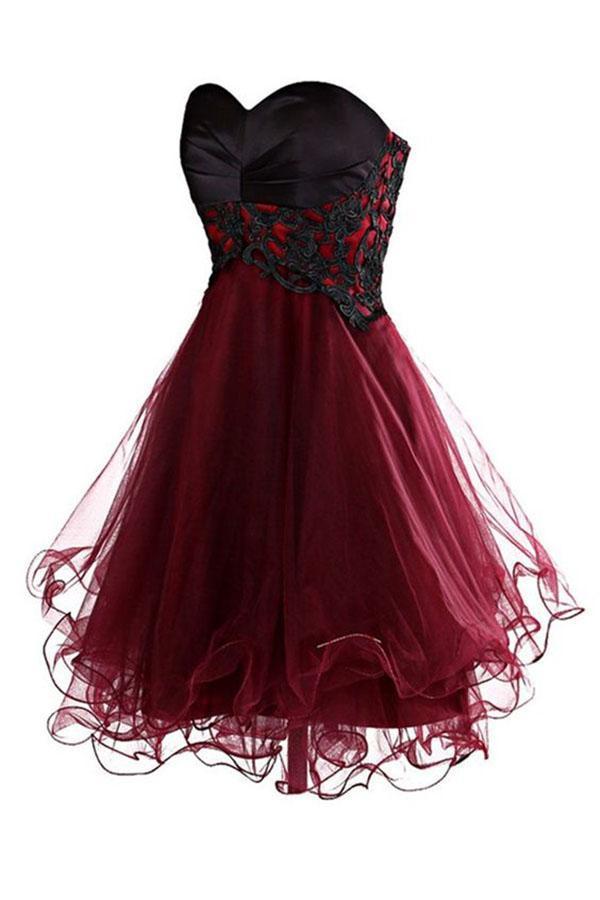 Lovely Cute Appliques Burgundy Sweetheart Organza Lace up Short Homecoming Dress