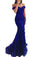 Blue Off the Shoulder Long Lace Appliques Mermaid Beads Prom Dresses Evening Dresses