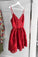 A Line Red V Neck Lace Appliques Spaghetti Straps Beads Short Homecoming Dresses