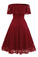 A Line Lace Strapless Off the Shoulder Burgundy Vintage Knee Length Homecoming Dress