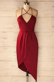 A Line Spaghetti Straps V Neck Simple Cheap Red Short Homecoming Dresses