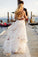 Stylish A-Line Two Piece Spaghetti Straps V-Neck Tulle Long Wedding Dresses with Flowers