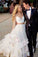 Stylish A-Line Two Piece Spaghetti Straps V-Neck Tulle Long Wedding Dresses with Flowers