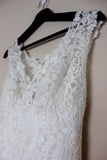 Simple Mermaid Lace Appliques Ivory Cap Sleeves Button Long V Neck Wedding Dresses