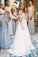 A Line Long Sleeve Deep V Neck Tulle Open Back Lace Appliques Wedding Dresses
