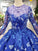 Ball Gown Blue Round Neck Prom Dresses with Beads Lace up Quinceanera Dresses