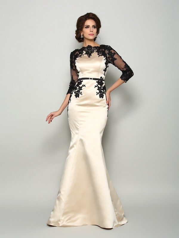 Trumpet/Mermaid Bateau Lace 1/2 Sleeves Long Satin Mother of the Bride Dresses TPP0007154