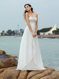 A-Line/Princess Sweetheart Beading Sleeveless Long Chiffon Beach Wedding Dresses TPP0006254