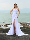 Sheath/Column Straps Beading Sleeveless Long Chiffon Beach Wedding Dresses TPP0006130