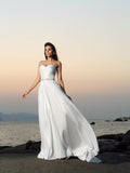 A-Line/Princess Sweetheart Beading Sleeveless Long Taffeta Beach Wedding Dresses TPP0006243