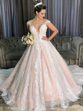 Ball Gown Applique Tulle Scoop Sleeveless Court Train Wedding Dresses TPP0006920