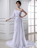 A-Line/Princess Beading One-shoulder One-sleeve Chiffon Wedding Dresses TPP0006753