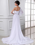 A-Line/Princess Beading One-shoulder One-sleeve Chiffon Wedding Dresses TPP0006753