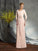 Sheath/Column V-neck Hand-Made Flower 3/4 Sleeves Long Chiffon Mother of the Bride Dresses TPP0007053