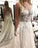 A Line Ivory Lace See Through Applique Wedding Dresses Scoop with Court Train
