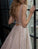 A-Line Deep V-Neck Court Train Open Back Sequined Prom Dress with Beading