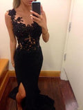 Pretty Mermaid Black Lace Beading Sweetheart With Slit Modest Cheap Prom Dresses