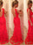 Charming Mermaid Red V-Neck Prom Dress Lace Party Dress