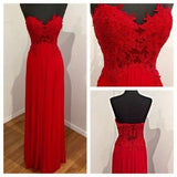 Red chiffon lace long sweetheart neck elegant party dress simple evening dress dress for teens