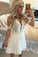 White Lace Beading A-Line Short Lace Formal Dress For Teens V-Neck Homecoming Dress