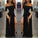 Sexy Black Long Off-the-Shoulder A-Line Half Sleeve Scoop Sexy Slit Prom Dresses