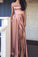 2019 Pink Elegant A-Line Cheap Off the Shoulder Long Slit Prom Dresses