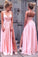 Pink Spaghetti Strap V Neck Simple Long Split Front Chiffon Evening Dress Prom Dresses