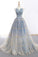 Elegant A Line Blue Tulle Long Strapless Lace up Gold Evening Dress,Prom Dresses uk PW223
