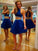 Two Piece Scoop Short Tulle Backless Royal Blue Cocktail Homecoming Dress with Beaded