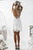 A-Line Spaghetti Straps Lace up V Neck Sleeveless Short White Lace Homecoming Dress