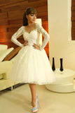 New Elegant Short Long Sleeves Sweetheart Cocktail Dress Ivory Lace Homecoming Dress