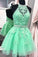 Sexy Halter Tulle Short New Arrival Appliques Cute Mini Homecoming Dress