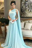 A Line Chiffon One Shoulder Ruffles Green Formal Dresses,Long Prom Dresses uk PW295