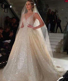 Sequins V-Neck Ivory Backless A-Line Sleeveless Elegant Plus Size Prom Dresses
