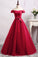 A Line Long Red Tulle Off the Shoulder Lace up Bowknot Floor Length Prom Dresses
