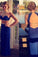 Sexy Two Pieces Open Back Royal Blue Mermaid Halter High Neck Beading Long Prom Dress