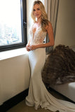 2019 Long Princess Mermaid V-Neck Sleeveless Lace Sexy Ivory Wedding Dresses